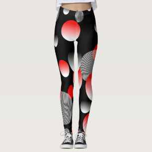 RED BLACK ABSTRACT BUBBLE PATTERN LEGGINGS
