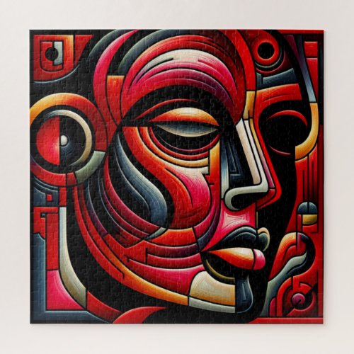 Red  black Abstract Face  Jigsaw Puzzle
