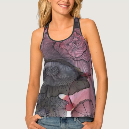 RedBlack Abstract Floral Tank