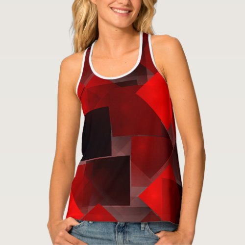 Red black abstract geometric decoration tank top