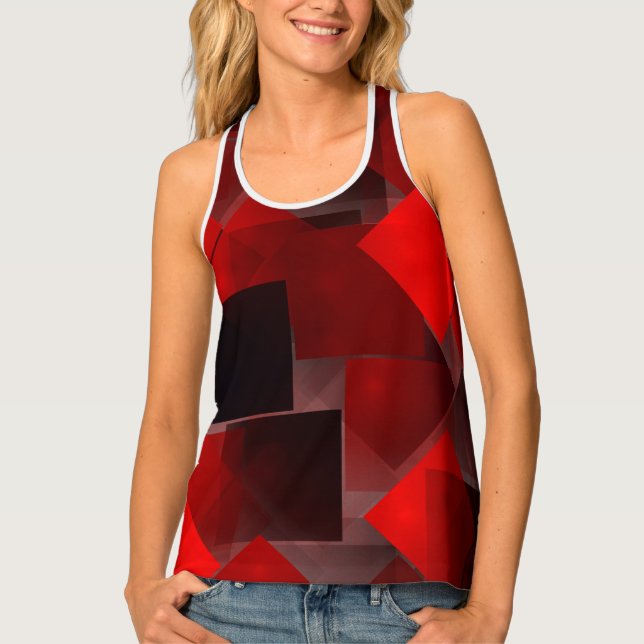 Red black abstract geometric decoration tank top (Front)
