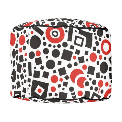 Red  Black Abstract Modern Art Deco Trendy Pouf