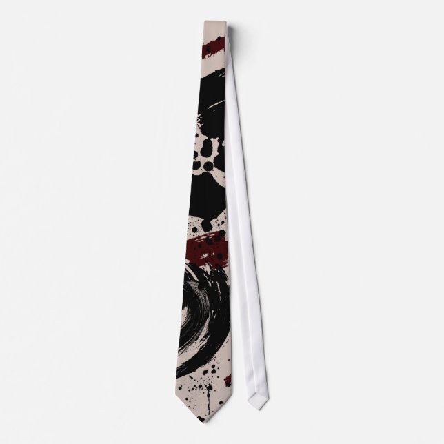 Red Black Abstract Neck Tie (Front)