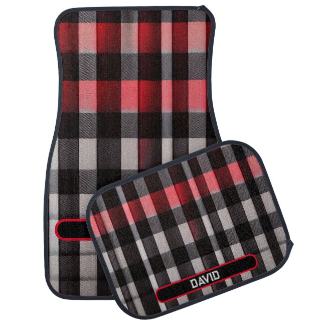 Red Black Abstract Plaid Modern Collection Car Floor Mat (Set)