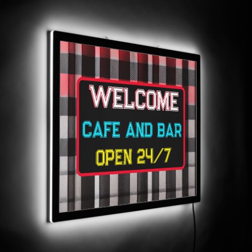 Red Black Abstract Plaid Modern Collection LED Sign