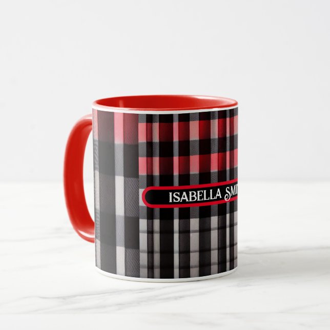 Red Black Abstract Plaid Modern Collection Mug (Front Left)