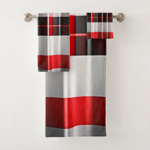 Red Black Abstract Plaid Popular Collection Bath Towel Set