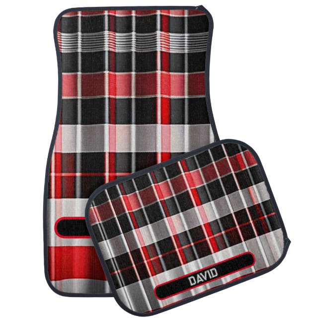 Red Black Abstract Plaid Popular Collection Car Floor Mat (Set)