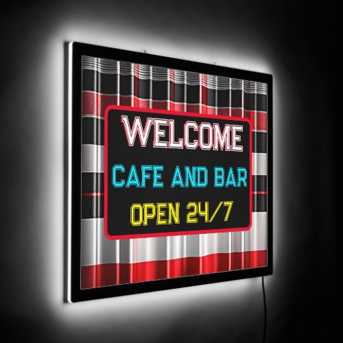 Red Black Abstract Plaid Popular Collection LED Sign