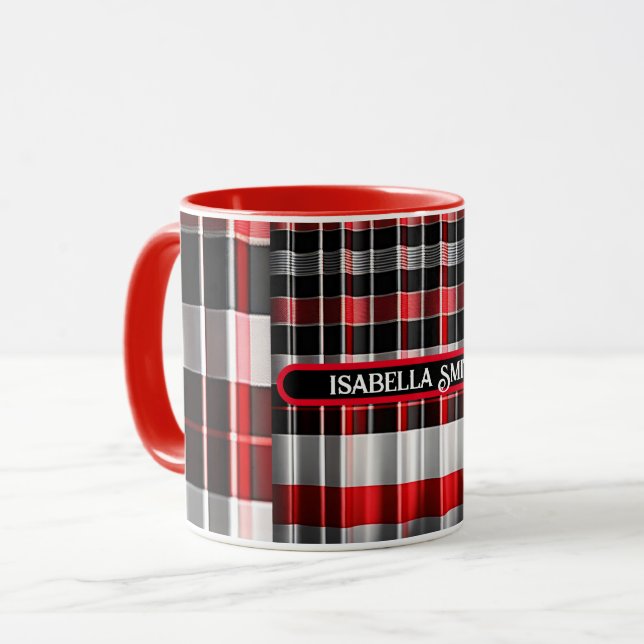 Red Black Abstract Plaid Popular Collection Mug (Front Left)