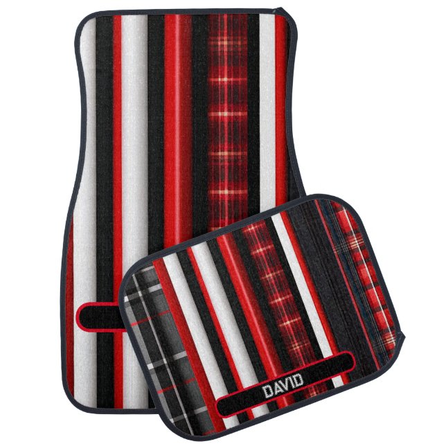 Red Black Abstract Plaid Trendy Collection Car Floor Mat (Set)