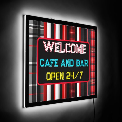 Red Black Abstract Plaid Trendy Collection LED Sign