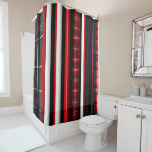 Red Black Abstract Plaid Trendy Collection Shower Curtain