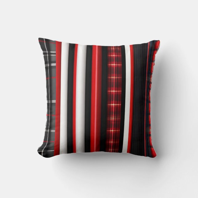 Red Black Abstract Plaid Trendy Collection Throw Pillow (Front)