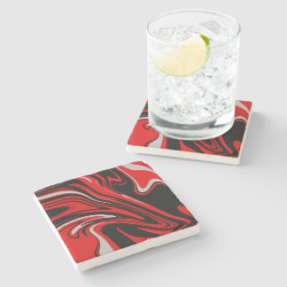 Red & Black Abstract Stone Coaster
