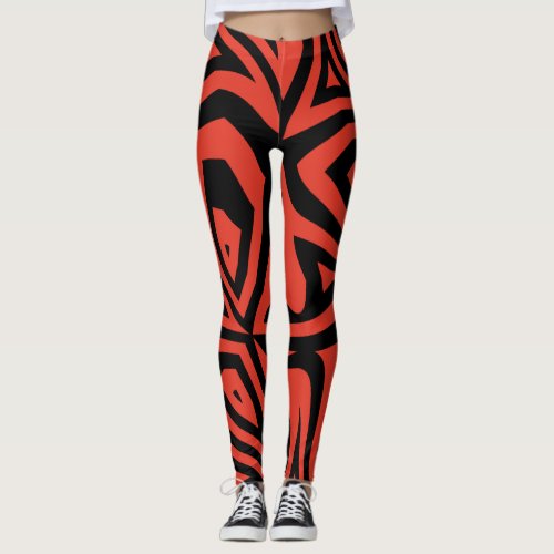 Red  Black Abstract Zebra Print Womens Leggings