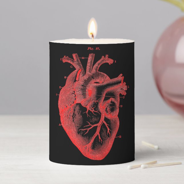 Red & Black Anatomical Heart 3" x 4" Pillar Candle (In Situ)
