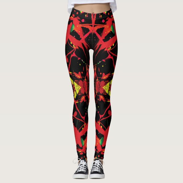 Red, Black, and Awesome Splatter Paint Leggings (Front)