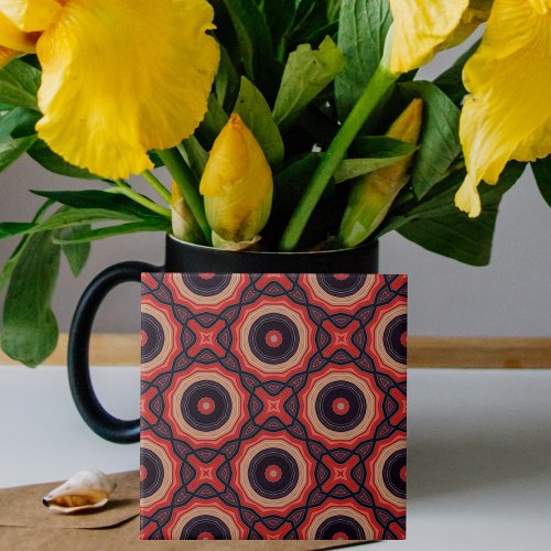 Red Black And Beige Abstract Geometric Pattern  Ceramic Tile