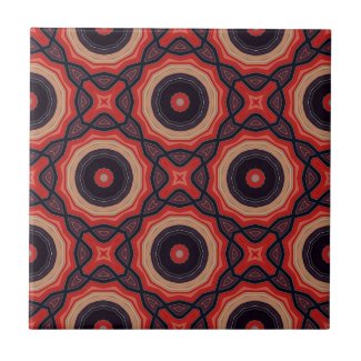 Red Black And Beige Abstract Geometric Pattern  Ceramic Tile