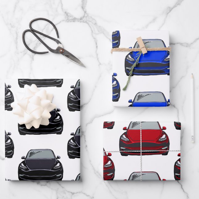 Red, Black and Blue Electric SUV Car Wrapping Paper Sheets (Front)