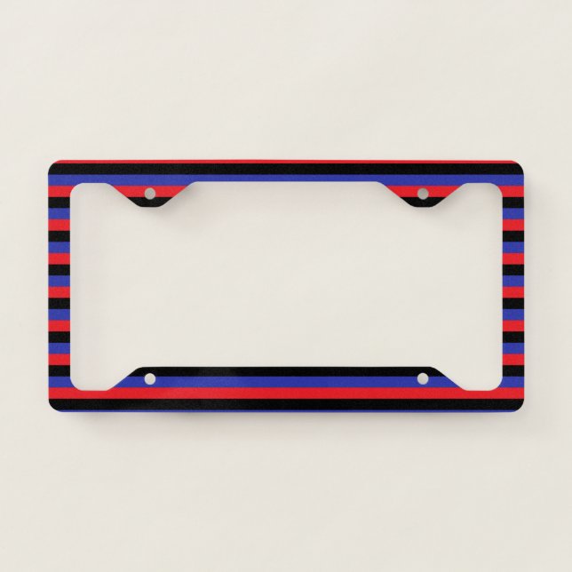 Red, Black and Blue Stripes License Plate Frame (Front)