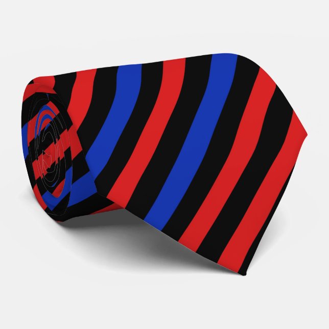Red, Black and Blue Stripes Neck Tie (Rolled)