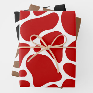 Red Black and brown giraffe pattern on white Wrapping Paper Sheets