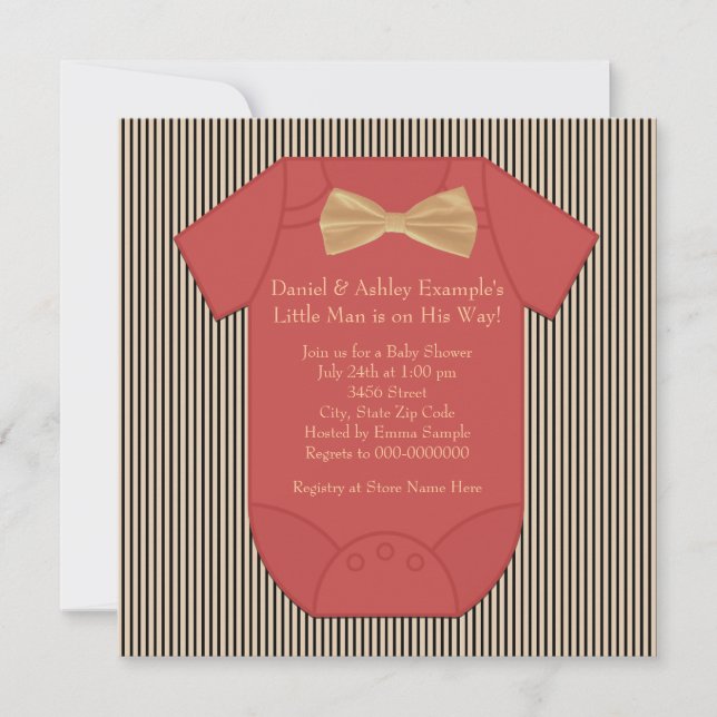 Red Black and Brown Pinstripe Baby Boy Shower Invitation (Front)