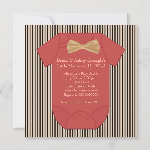 Red Black and Brown Pinstripe Baby Boy Shower Invite
