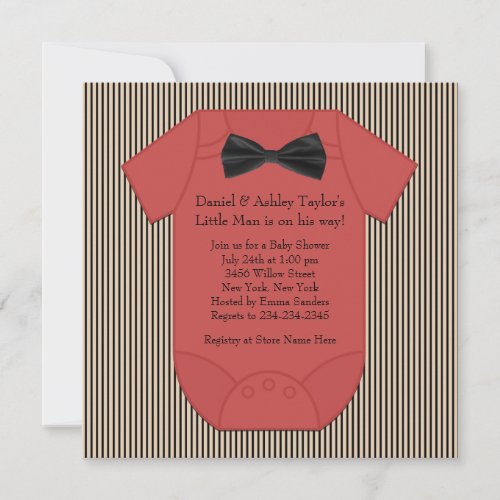 Red Black and Brown Pinstripe Baby Boy Shower Invites