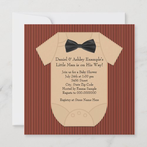 Red Black and Brown Pinstripe Baby Shower Personalized Invite