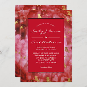 Red Black and Gold Agate Crystals Wedding Invitation