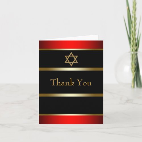 Red Black and Gold Bar Mitzvah Thank You Cards