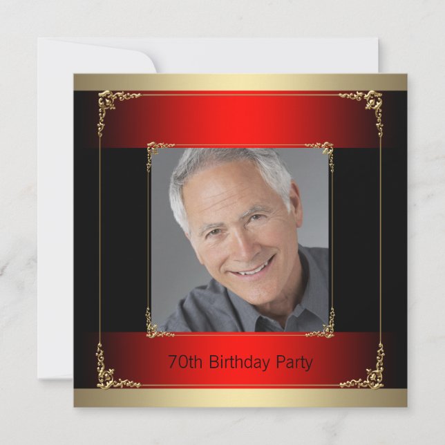 Red Black and Gold Birthday Party Invitation (Front)