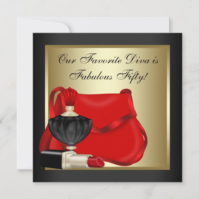 Red Black and Gold Birthday Party Invitation (Front)