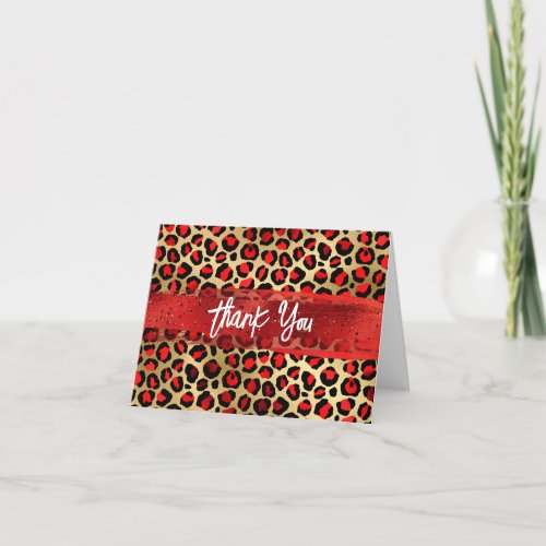 Red Black and Gold Foil Leopard Brush Stroke Thank You Card