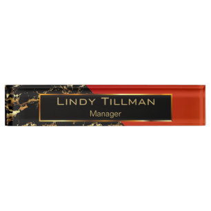 Red, Black and Gold Marble Desk Name Plate
