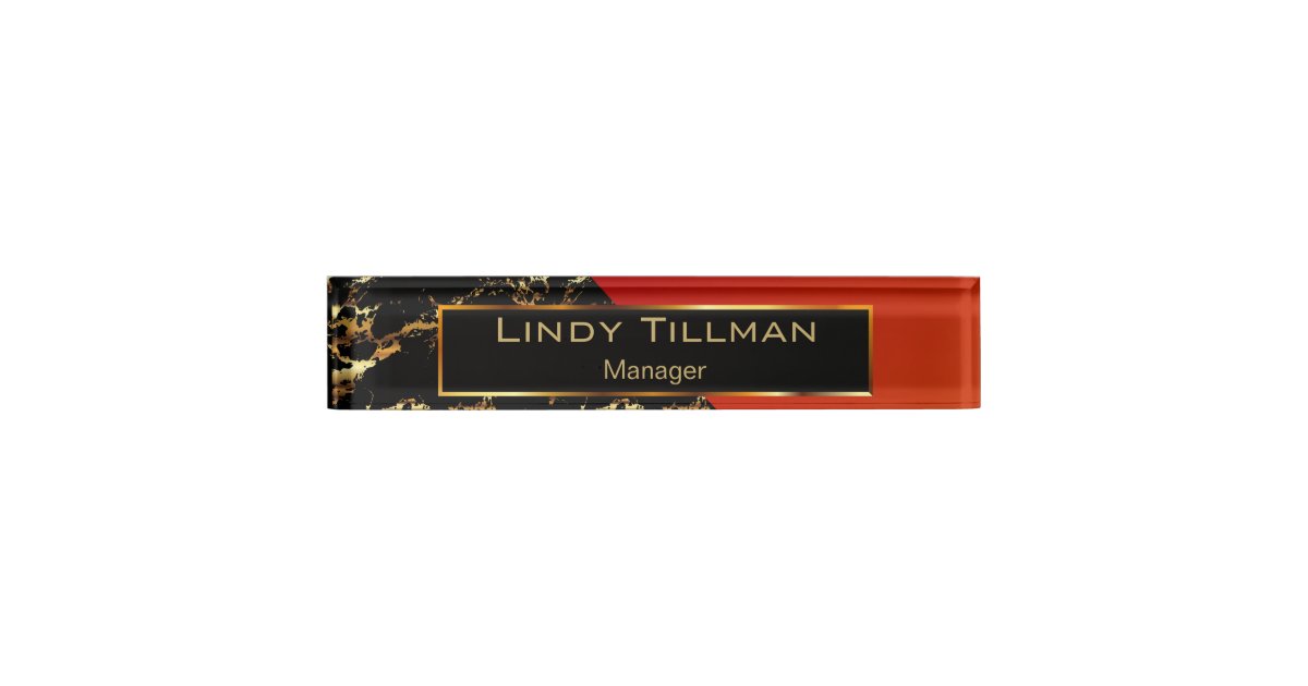 Red Black And Gold Marble Desk Name Plate Zazzle Com