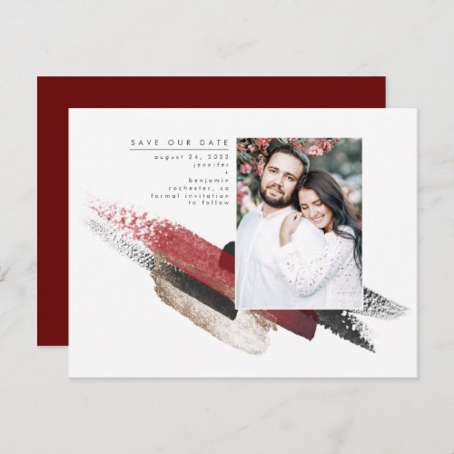 Red Black and Gold Modern Save the Date Photo