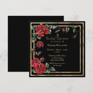 Red Black and Gold Roses Wedding Shower Invite