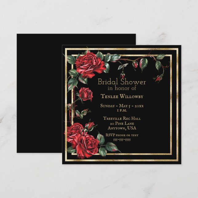 Red Black and Gold Roses Wedding Shower Invite (Front/Back)