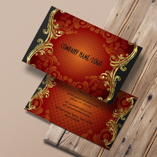 Red Black And Gold Swirls Business Card Template 3