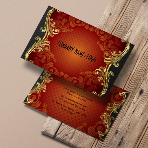 Customizable Red Black And Gold Swirls Business Card Template 3