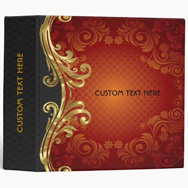 Red Black And Gold Tones Vintage Swirls -Template 3 Ring Binder (Front/Spine)