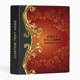 Red Black And Gold Tones Vintage Swirls -Template Mini Binder