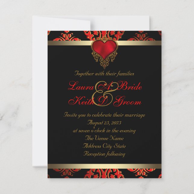 Red Black and Gold Wedding Invitation (Back)