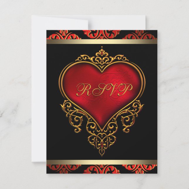 Red Black and Gold Wedding RSVP Invitation (Front)