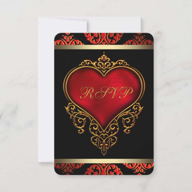 Red Black and Gold Wedding RSVP Invitation (Front)
