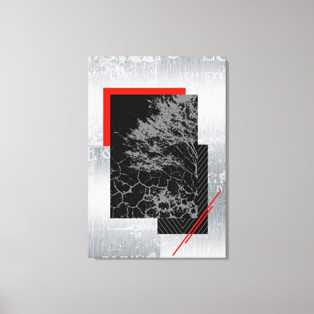 Red, black, and gray abstract geometric wall art (Front)